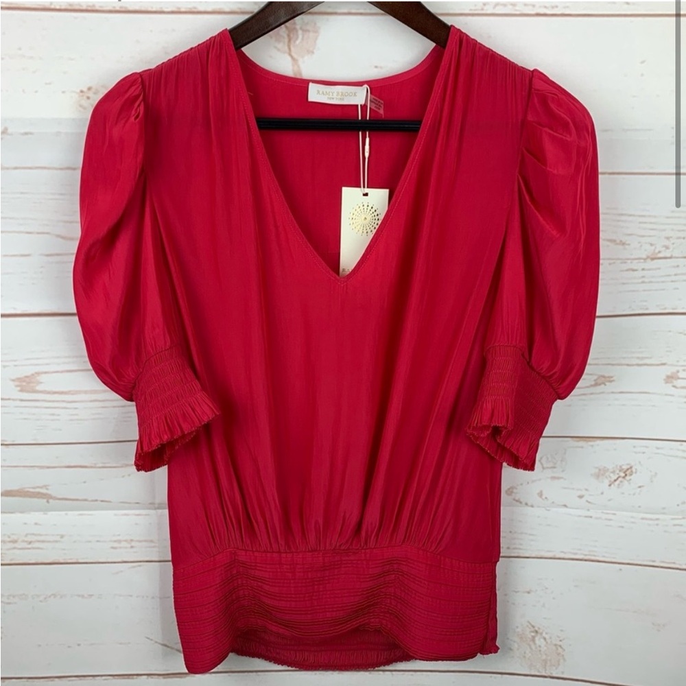 Ramy Brook | Hot Pink Smocked Short Sleeve Blouse
